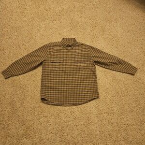Woolrich Shirt Mens Medium Flannel Check Plaid Long Sleeve Olive Button Down